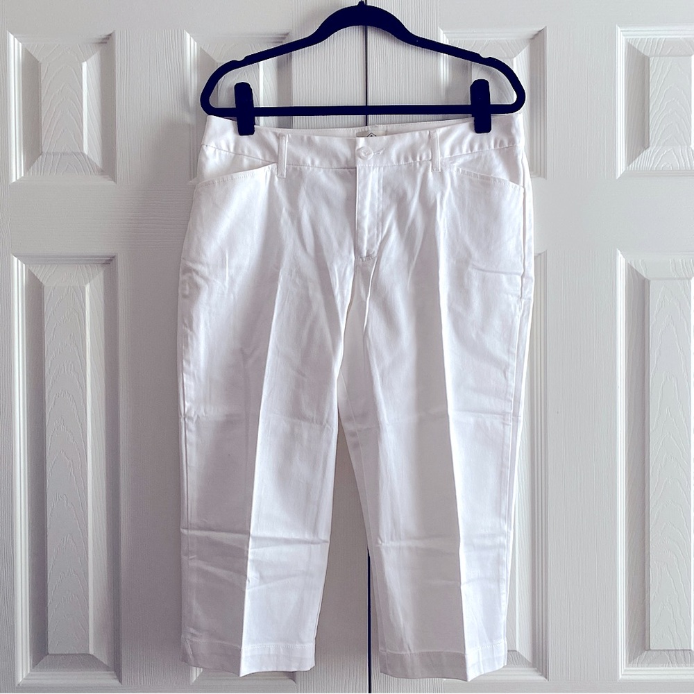 ST JOHN’S BAY COTTON STRETCH CAPRI PANTS RESORT BEACH VACATION TRAVEL White 12